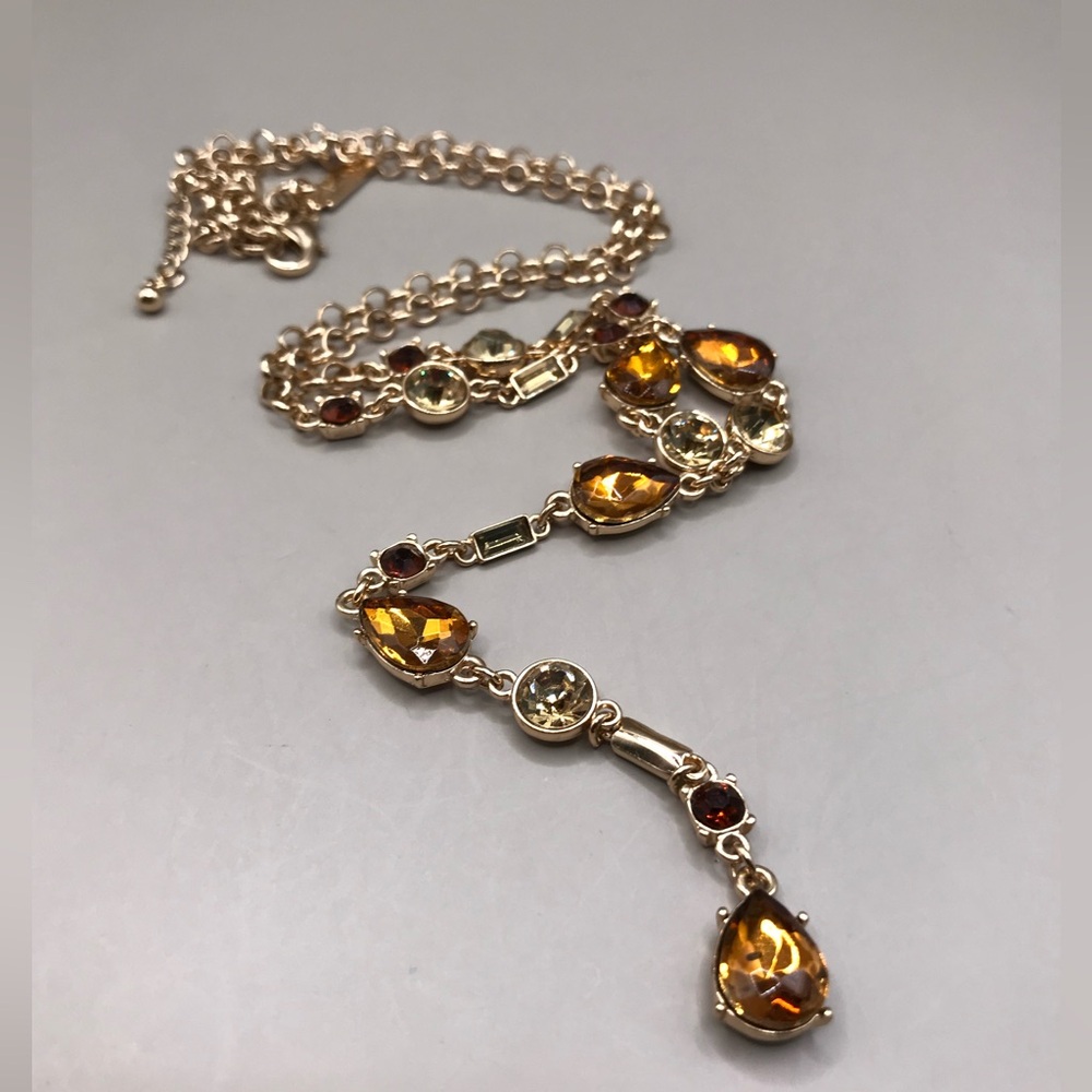 The Limited Gold-Tone and Amber Colored Gems “Y” Necklace - Picture 6 of 10
